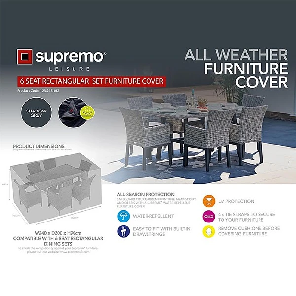 Supremo 6 Seater Rectangular Set Furniture Cover 3 Supremo 6 Seater Rectangular Set Furniture Cover