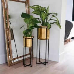 Ivyline Calla Pot Cover Stand Black & Antique Gold (Various Sizes) -GreenHaven Shop IVCELLABLGO 3